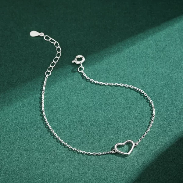 Pulsera de plata con dije de corazón - Imagen 2