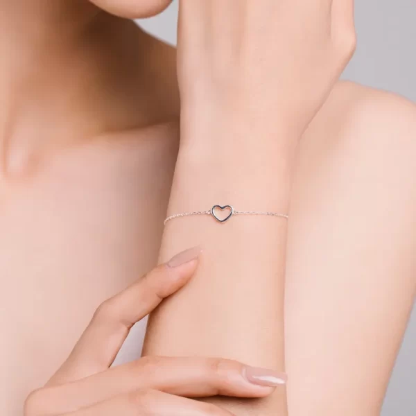 Pulsera de plata con dije de corazón - Imagen 3