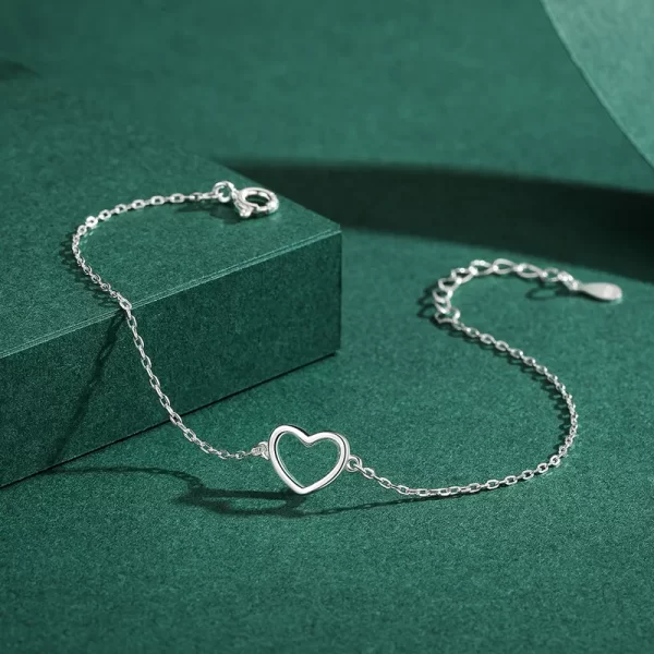 Pulsera de plata con dije de corazón - Imagen 4