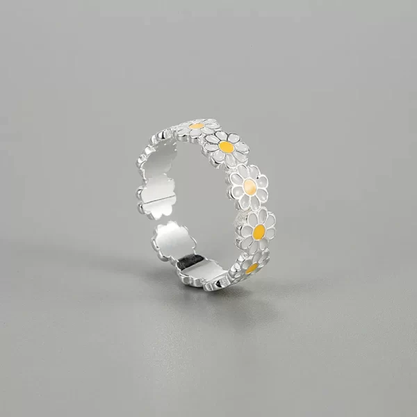 Anillo abierto de plata estilo moderno con margaritas dulces - Imagen 3