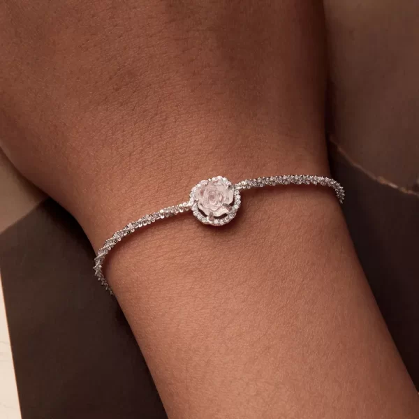 Pulseras de estilo clásico de plata con dije de rosa - Imagen 2